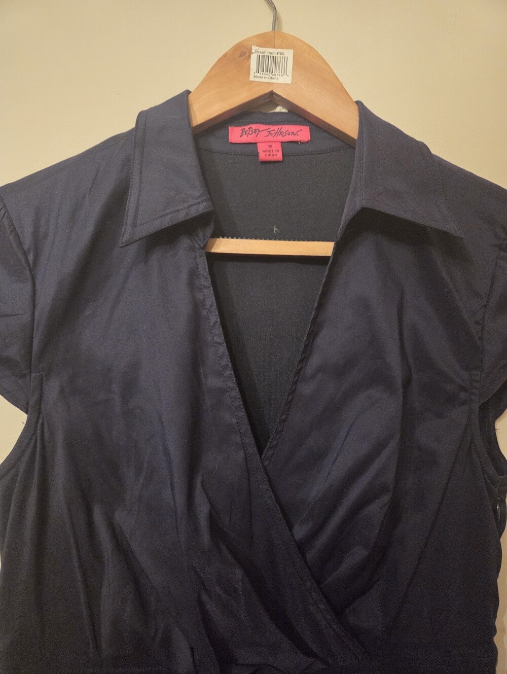 Classic Faux Navy Wrap Dress with Collar - Vintage Betsy Johnson - Picture 3 of 3